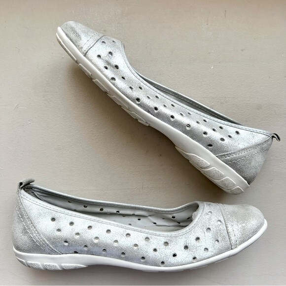 Cellini Shoes - Cellini Spirit Metallic‎ Silver Italian Leather Ballet Flat Women EU 41 US 10